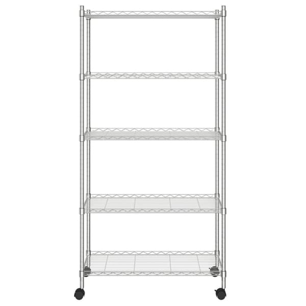 The Living Store Förvaringshylla med hjul 5 hyllplan 75x35x155 cm krom 250 kg -  Lagerhyllor