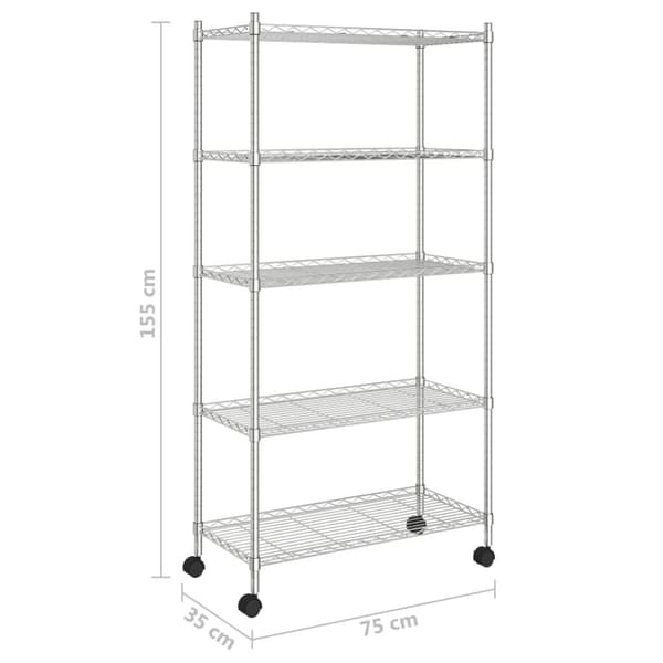 The Living Store Förvaringshylla med hjul 5 hyllplan 75x35x155 cm krom 250 kg -  Lagerhyllor