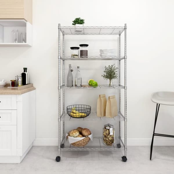 The Living Store Förvaringshylla med hjul 5 hyllplan 75x35x155 cm krom 250 kg -  Lagerhyllor