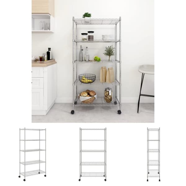 The Living Store Förvaringshylla med hjul 5 hyllplan 75x35x155 cm krom 250 kg -  Lagerhyllor