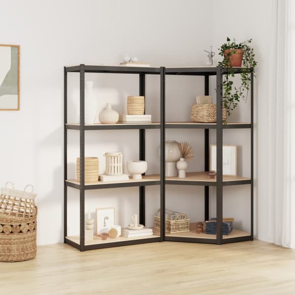The Living Store 4-tasoiset Varastohyllyt 2 kpl antrasiitti teräs / tekninen puu - Teollisuushyllyt
