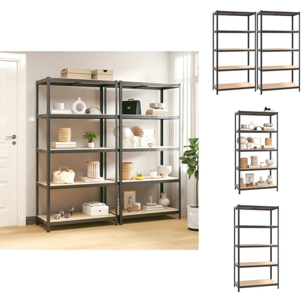 Industrielle reoler - Living hylder 2 stk. 5 hylder stål konstrueret træ antracit