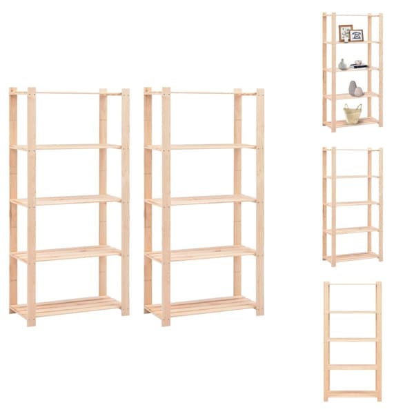Industrielle reoler - Living reoler 2 stk. 5 hylder 80x38x170 cm massivt fyrretræ 250 kg