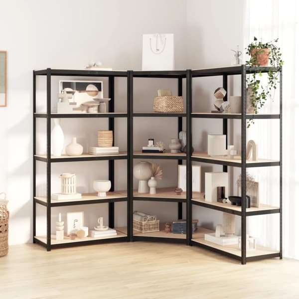 Industrielle reoler - Living hylder 3 stk. 5 hylder stål konstrueret træ antracit