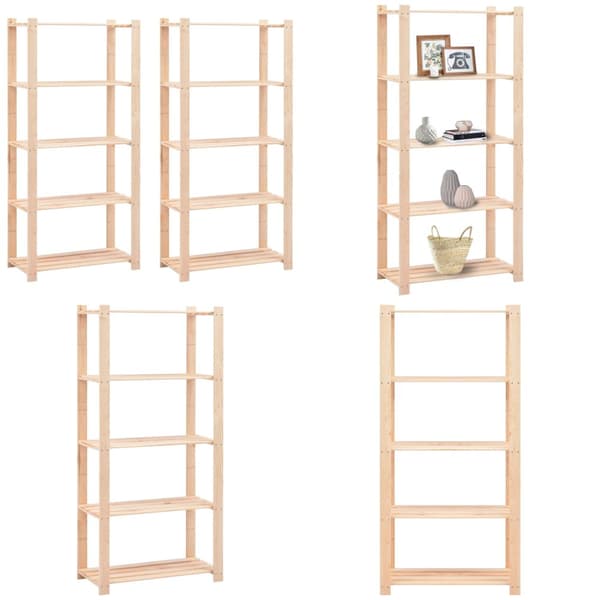 5-kerroksiset varastohyllyt 2 kpl 80x38x170cm täysi mänty 250kg - Varastohylly - Varastohyllyt - Home & Living