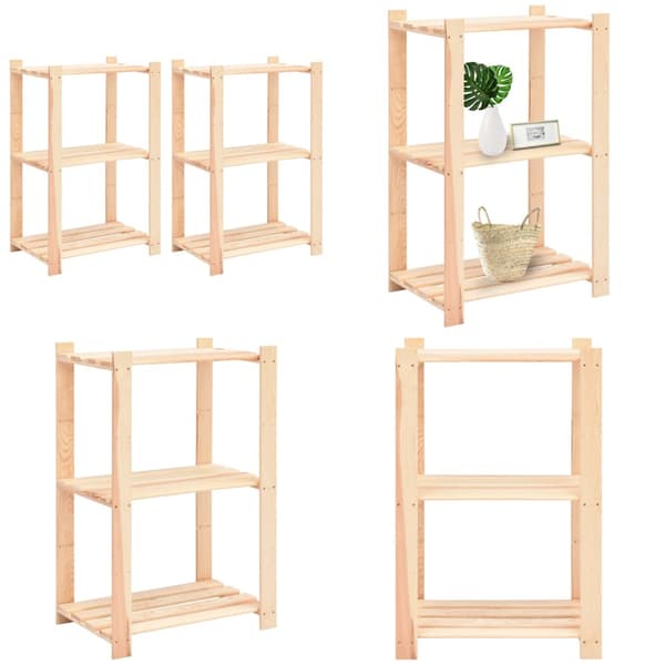 3-kerroksiset varastohyllyt 2 kpl 60x38x90 cm täysi mänty 150kg - Varastohylly - Varastohyllyt - Home & Living