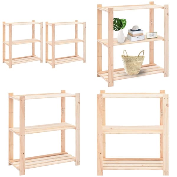 3-kerroksiset varastohyllyt 2 kpl 80x38x90 cm täysi mänty 150kg - Varastohylly - Varastohyllyt - Home & Living