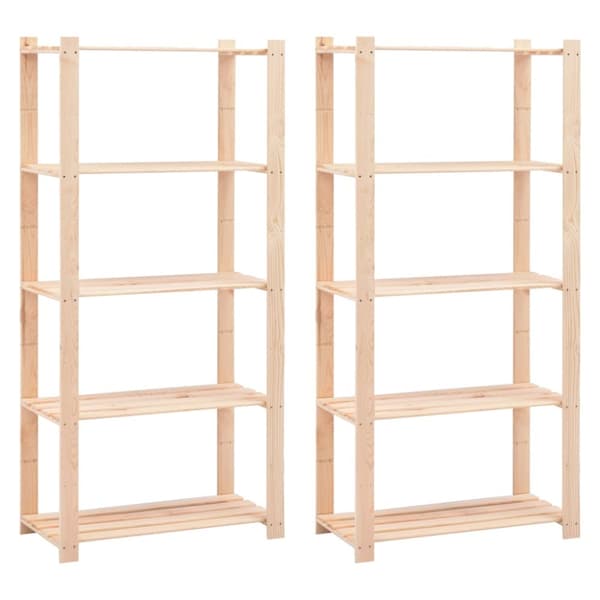 Reoler 2 stk. 5 hylder 80x38x170 cm massivt fyrretræ 250 kg - Opbevaringsreol - Opbevaringsreoler - Home & Living
