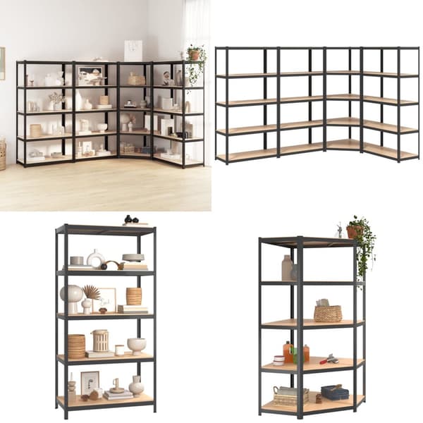 Hylder 4 stk. 5 hylder stål konstrueret træ antracit - Reol - Reoler - Home & Living