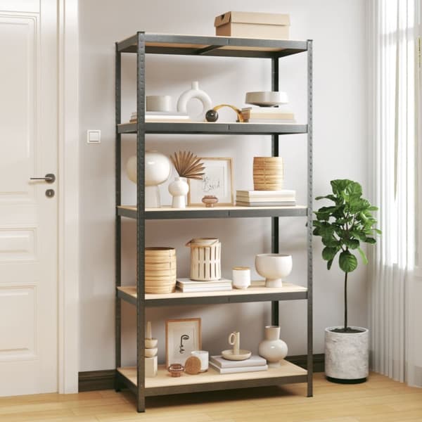 5-tasoinen Lujatekoinen hylly harmaa teräs ja tekninen puu - Hylly - Hyllyt - Home & Living