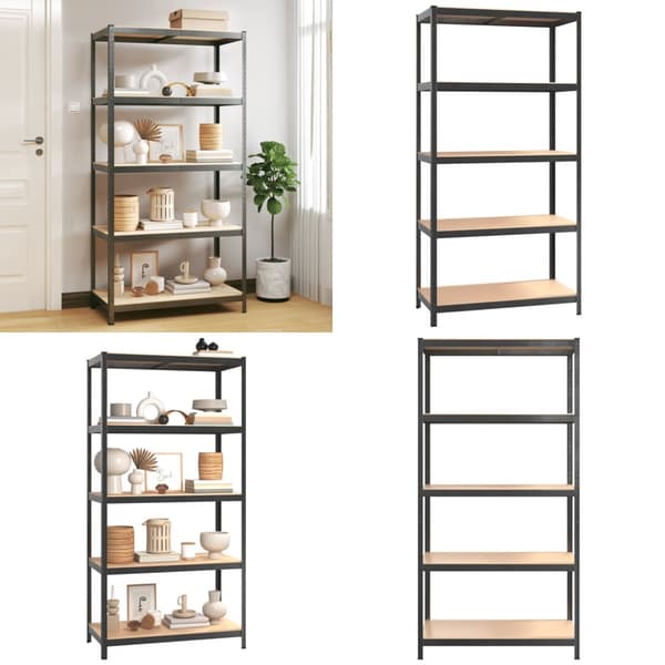 5-tasoinen Lujatekoinen hylly harmaa teräs ja tekninen puu - Hylly - Hyllyt - Home & Living