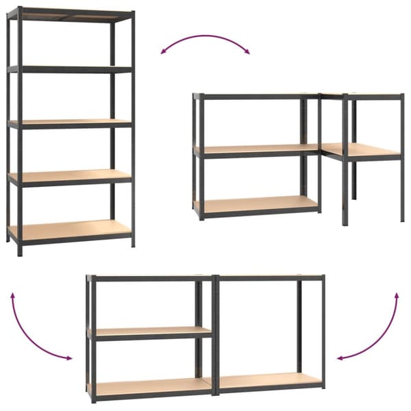 Robust reol 5 hylder 2 stk. Stål og konstrueret træ grå - Reol - Reoler - Home & Living