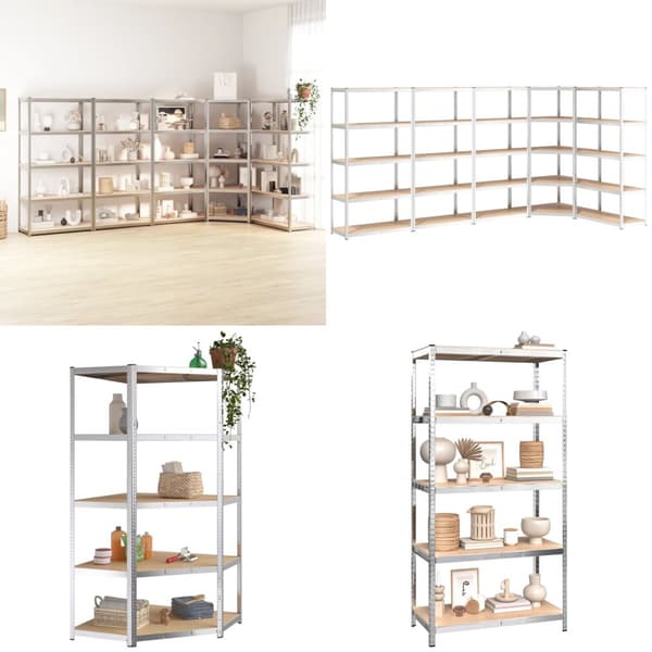 Reoler 5 stk. 5 hylder stål og konstrueret træ sølvfarvet - Reol - Reoler - Home & Living
