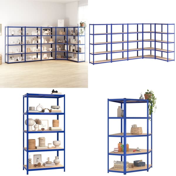 Reoler 5 stk. 5 hylder stål og konstrueret træ blå - Reol - Reoler - Home & Living