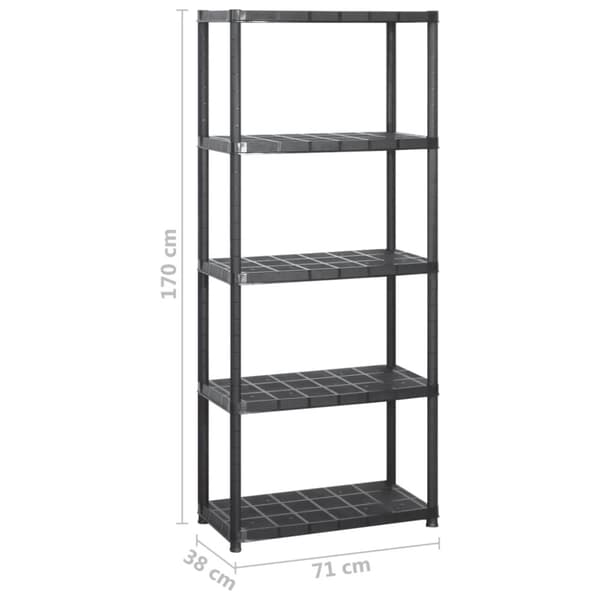 Opbevaringsreol 5 hylder 284x38x170 cm plastik sort - Opbevaringsreol - Opbevaringsreoler - Home & Living