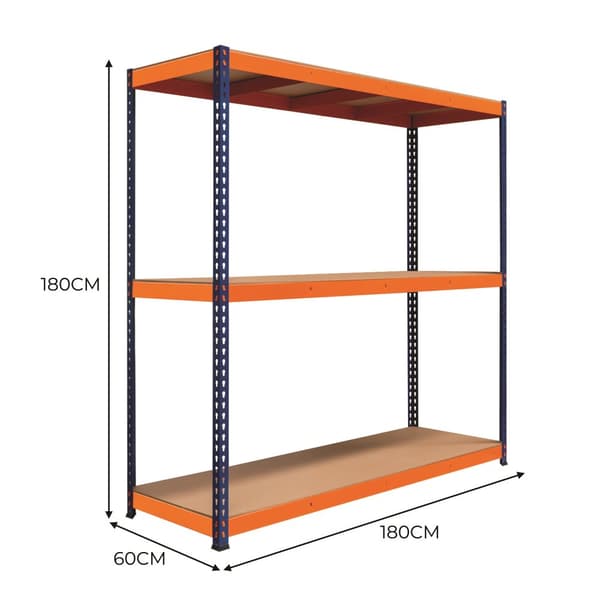 Garagehylde S-Rax Hyldesystem Hylde 180 x 180 x 60 cm Stålhylde 300 kg Kapacitet pr. Hylde Justerbar Layout Boltløs Montering 3 støttestænger Varehus