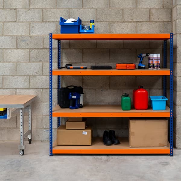 Garagehylde S-Rax Hyldesystem Hylde 180 x 180 x 60 cm Stålhylde 300 kg Kapacitet pr. Hylde Justerbar Layout Boltløs Montering 3 støttestænger Varehus