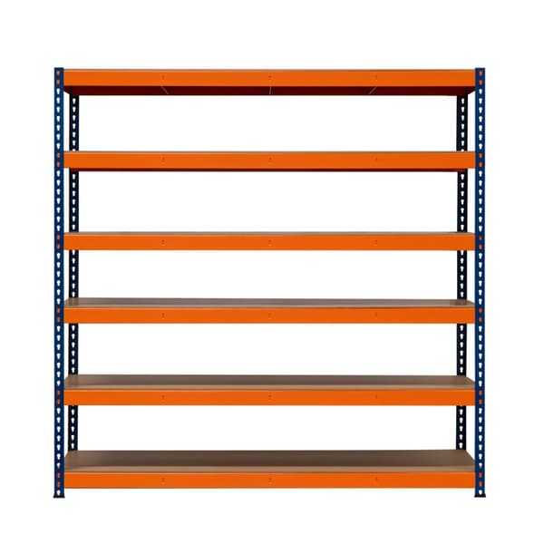 Garagehylde S-Rax Hyldesystem Hylde 180 x 180 x 60 cm Stålhylde 300 kg Kapacitet pr. Hylde Justerbar Layout Boltløs Montering 3 støttestænger Varehus