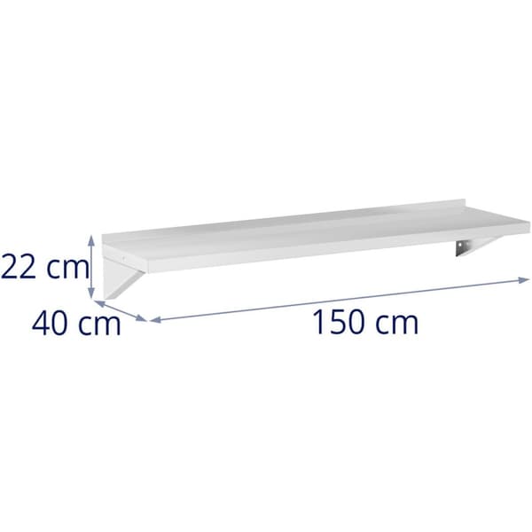 Vägghängd kökshylla av stål, upp till 80 kg, 150 x 40 cm