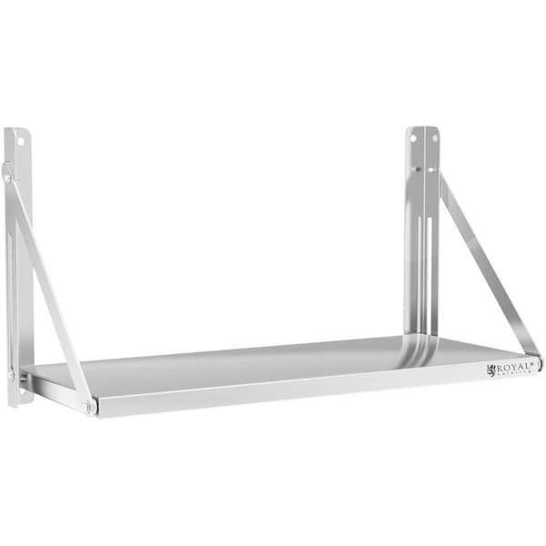 Vikbar cateringvägghylla i rostfritt stål upp till 40 kg, 80 x 30 cm