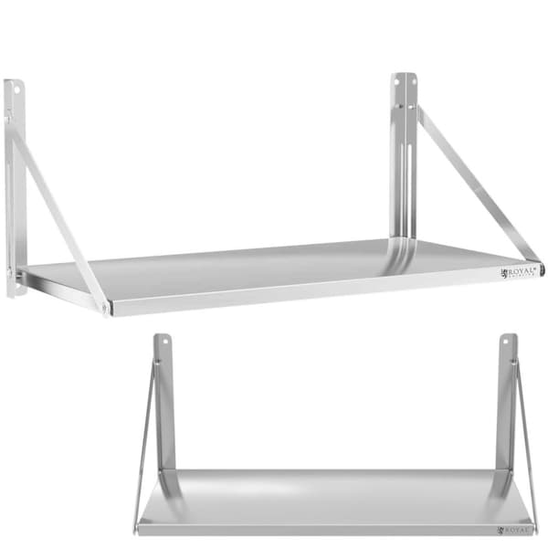 Vikbar cateringvägghylla i rostfritt stål upp till 40 kg, 100 x 45 cm