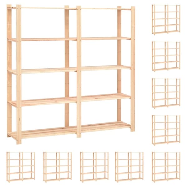 Förvaringshylla 5 hyllor 10 st 170x38x170 cm massiv furu 500 kg