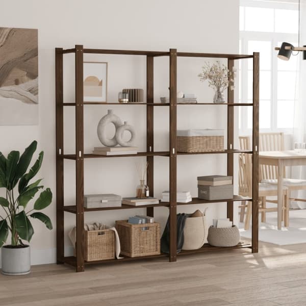 Förvaringshylla 5 hyllplan brun 170x38x170 cm massiv furu