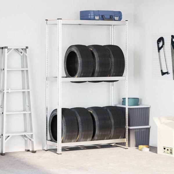 vidaXL Däckhylla 2 lager silver 110x40x180 cm stål och konstruerat trä