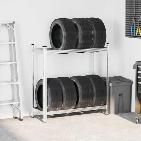 vidaXL Däckhylla 2 lager silver 110x40x109 cm stål