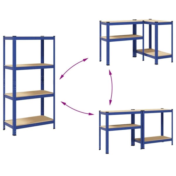 vidaXL Förvaringshyllor 2 st blå stål och konstruerat trä 4 hyllplan