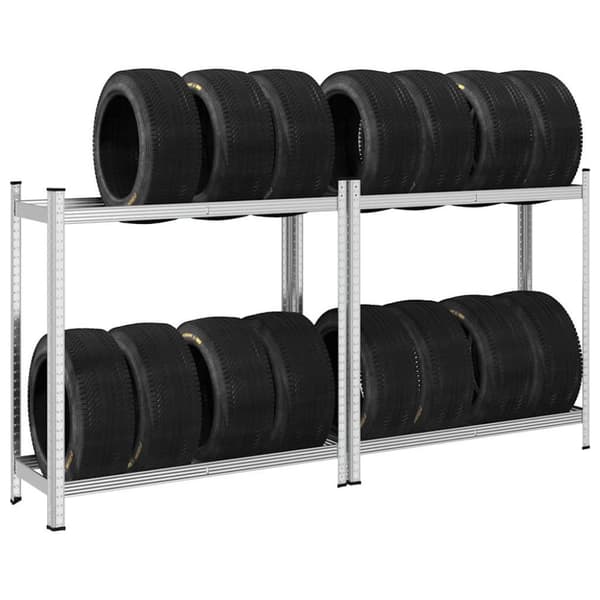 vidaXL 2-kerroksiset rengashyllyt 2 kpl hopea 110x40x109 cm teräs