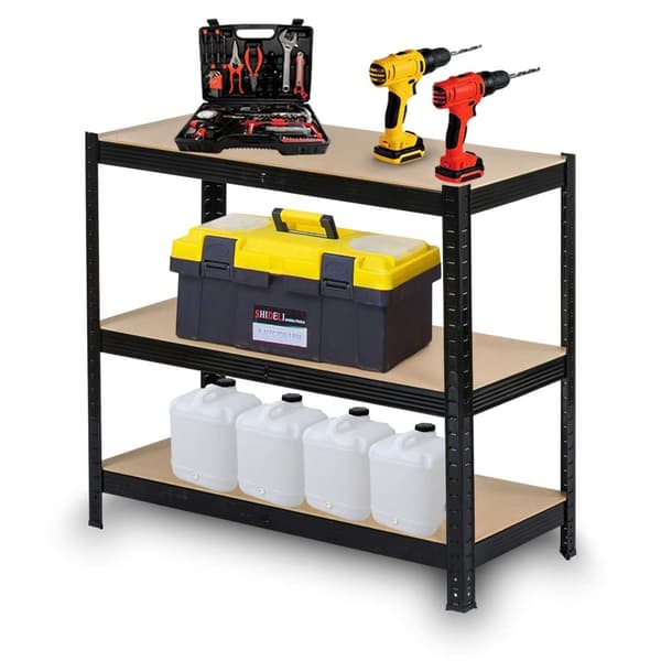 Vankka musta MDF-hyllykaappi metallirungolla, 150x75x30cm, 750kg kantavuus - Ihanteellinen DIY:lle ja käsityöläisille