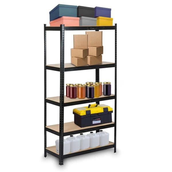 Vankka musta MDF-hyllykaappi metallirungolla, 150x75x30cm, 750kg kantavuus - Ihanteellinen DIY:lle ja käsityöläisille