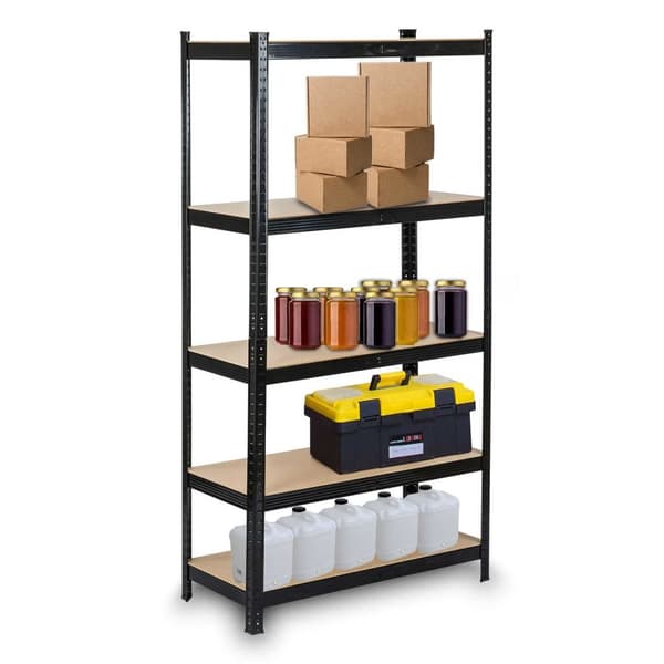 Vankka musta MDF-hyllykaappi metallirungolla, 150x75x30cm, 750kg kantavuus - Ihanteellinen DIY:lle ja käsityöläisille