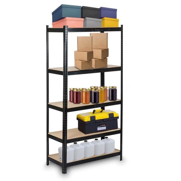 Elegant svart MDF-förvaringsskåp för kontor & hemmakontor, 5 hyllor, 750kg kapacitet