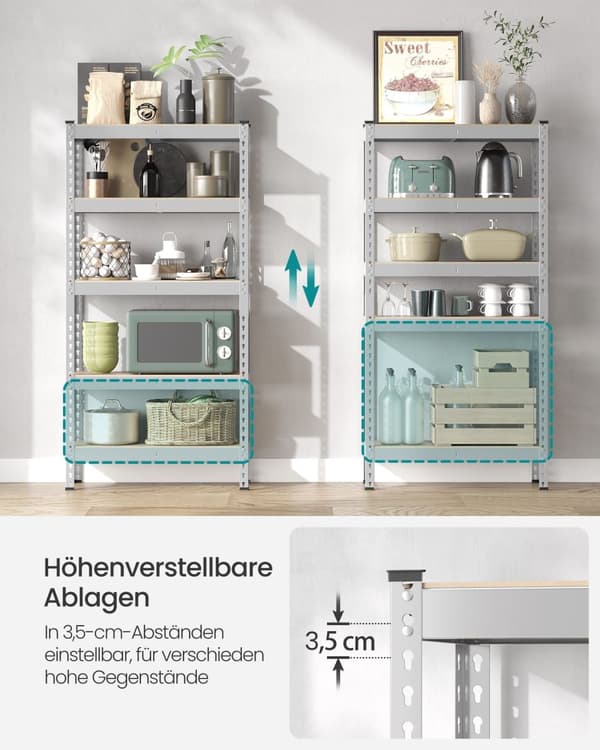 Hylly, SONGMICS raskaan kuorman hylly, 45x90x180 cm, hopea