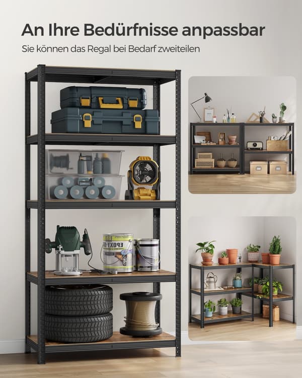 Lagerreoler, SONGMICS, 180 x 90 x 40 cm, Sølv.