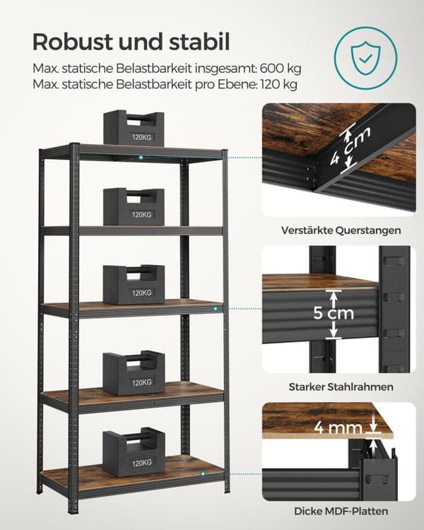 Hylde, SONGMICS, 50x100x200 cm, Brun-Sort