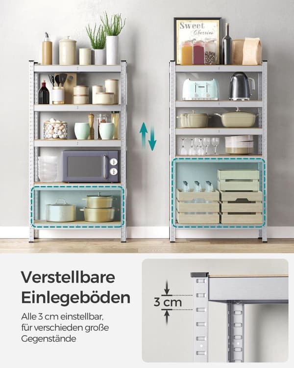Stående hylla, SONGMICS, 150x75x30 cm, Silver