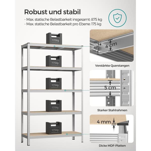 Hylde, SONGMICS GLR060Q01, 200x120x60 cm, Sølv
