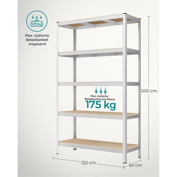 Hylde, SONGMICS GLR060Q01, 200x120x60 cm, Sølv