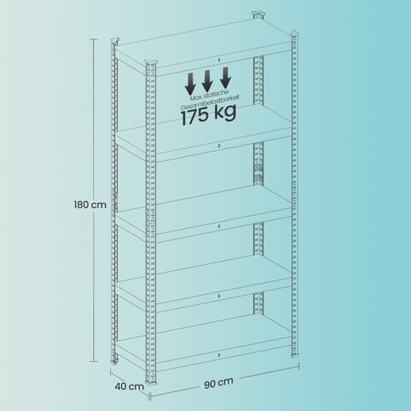 Tung opbevaringsplade - 40x90x180 cm - Industrielt stilladsstativ - Sort