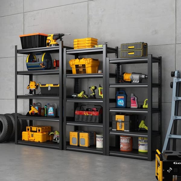 H198cm Schwerlastregal 5 Hyllor – Metall Lagerregal 650kg Belastning, Justerbart Industriellt Regal för Garage, Källare & Verkstad, Svart