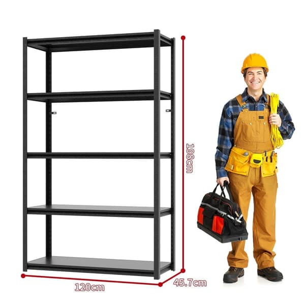 H198cm Schwerlastregal 5 Hyllor – Metall Lagerregal 650kg Belastning, Justerbart Industriellt Regal för Garage, Källare & Verkstad, Svart