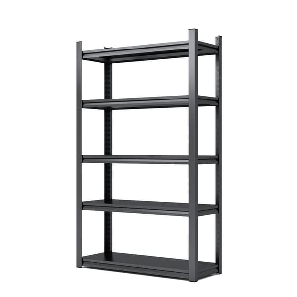 H198cm Schwerlastregal 5 Hyllor – Metall Lagerregal 650kg Belastning, Justerbart Industriellt Regal för Garage, Källare & Verkstad, Svart