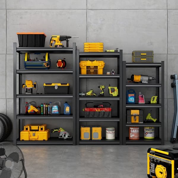 H183cm Schwerlastregal 5 hylder – Metallager Regal 900kg kapacitet, justerbare hylder, til garage og industri, stabile metalhylder, sort