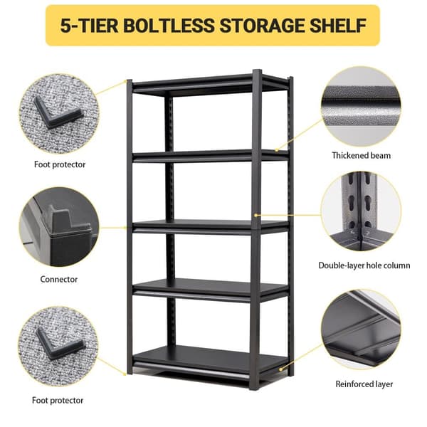 H183cm Schwerlastregal 5 hylder – Metallager Regal 900kg kapacitet, justerbare hylder, til garage og industri, stabile metalhylder, sort