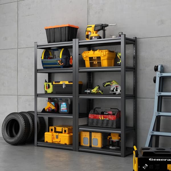H183cm Schwerlastregal 5 hylder – Metallager Regal 900kg kapacitet, justerbare hylder, til garage og industri, stabile metalhylder, sort