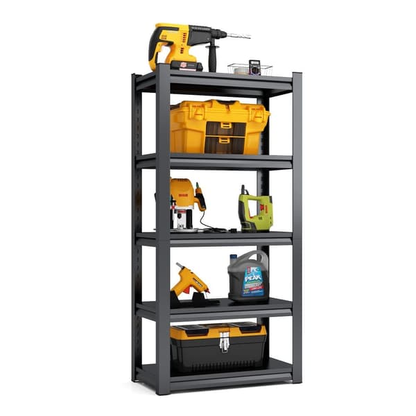 H183cm Schwerlastregal 5 hylder – Metallager Regal 900kg kapacitet, justerbare hylder, til garage og industri, stabile metalhylder, sort