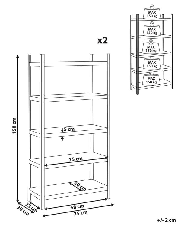 Sett med 2 reoler Sølv Metall 150 cm 5 hyller Frittstående Moderne design Oppbevaringshyller Garasje